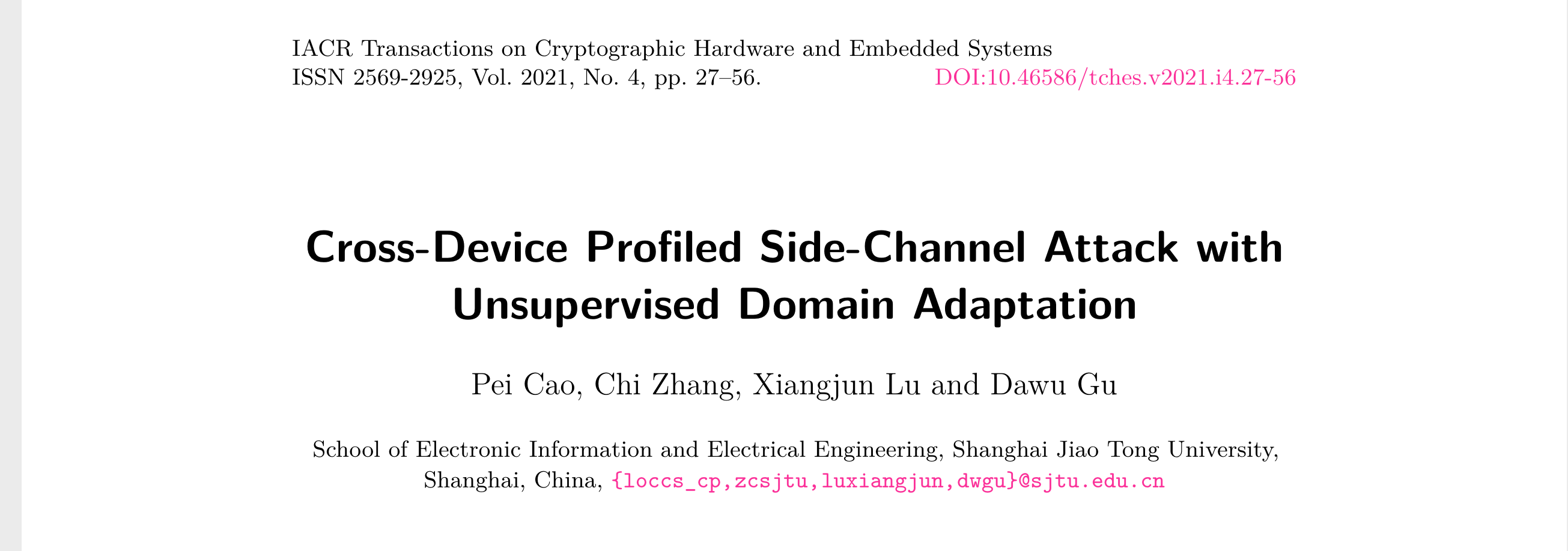 文献阅读笔记-Cross-Device Profiled Side-Channel Attack with Unsupervised Domain Adaptation