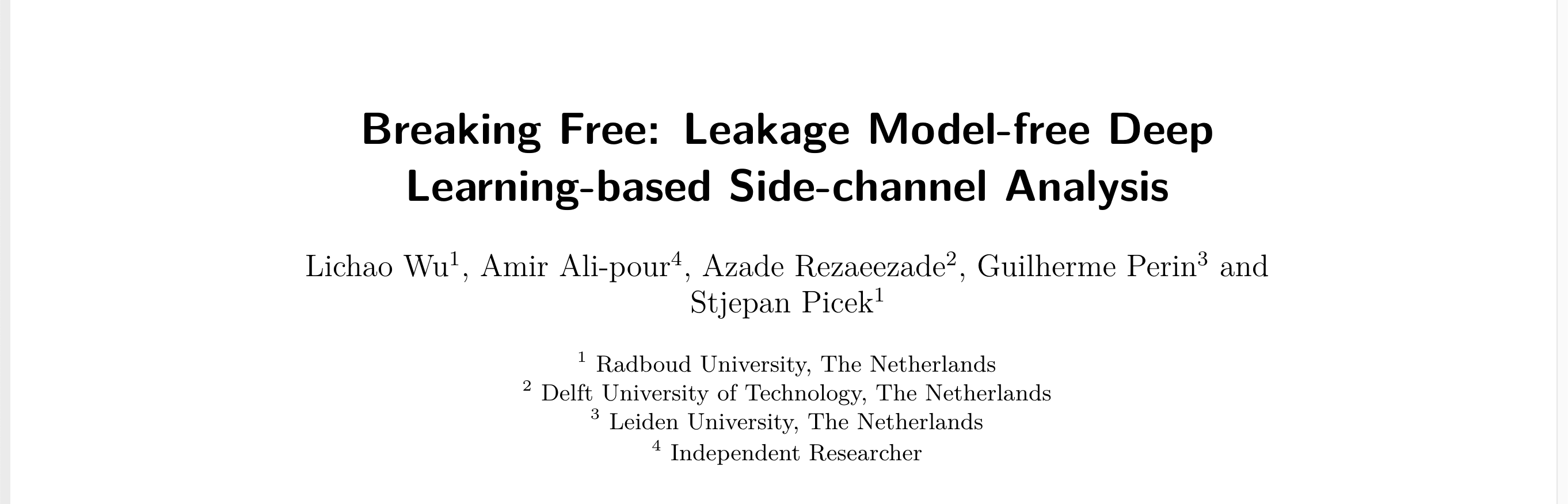 文献阅读笔记-Breaking Free: Leakage Model-free Deep Learning-based Side-channel Analysis