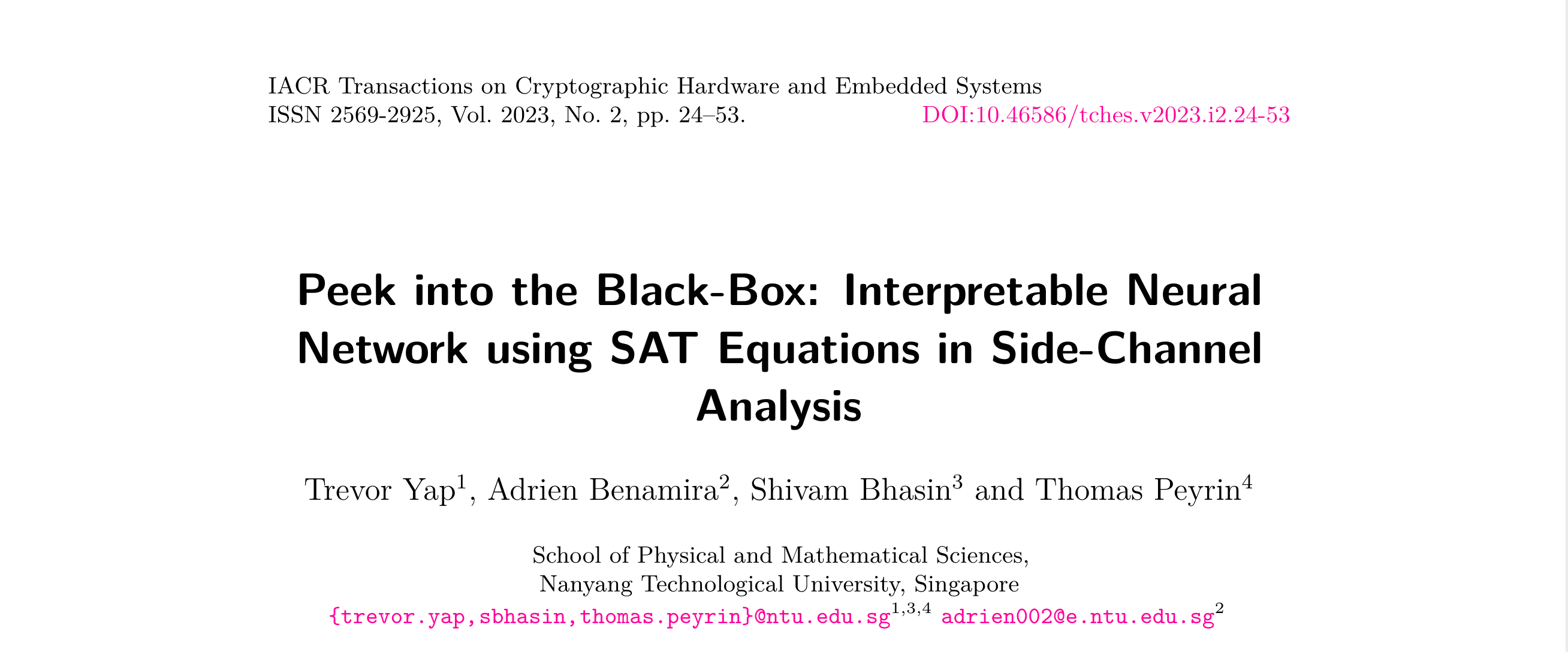 文献阅读笔记-Peek into the Black-Box:Interpretable Neural Network using SAT Equations in Side-Channel Analysis